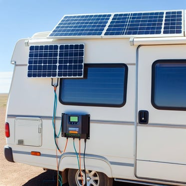 een camper met zonnepanelen aangesloten op een mppt accuregelaar